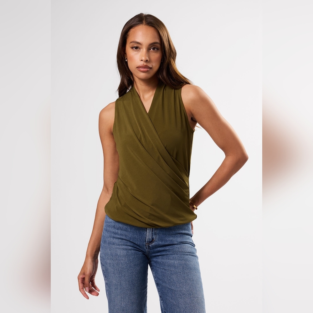 Olive Green Sleeveless Wrap Top